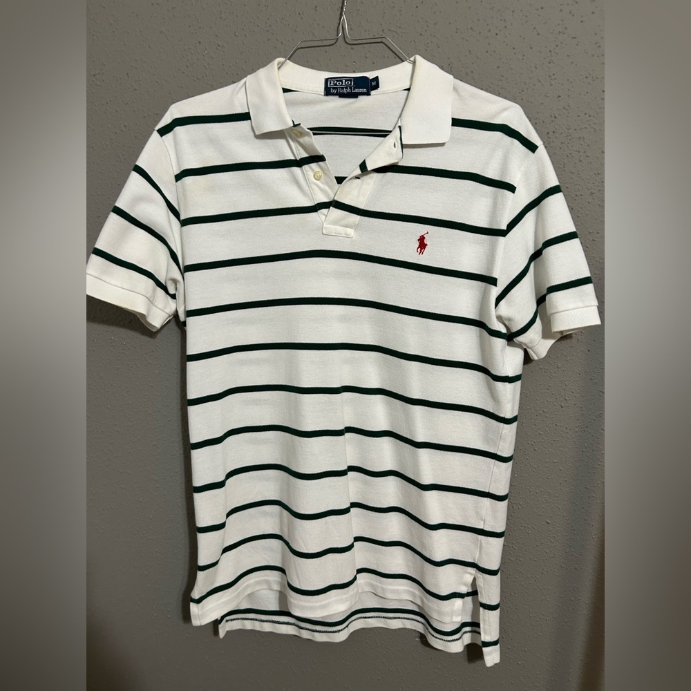Ralph Lauren White and Black Striped Polo Shirt. Mens size MD. Great condition